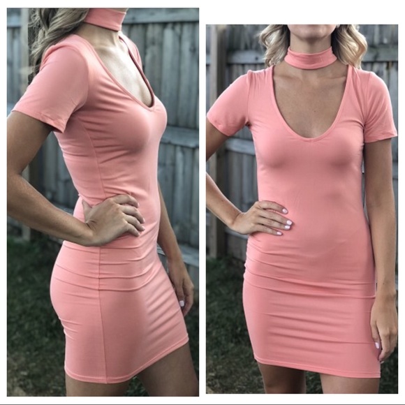 Dresses Last One Peach Bodycon Choker Mini Tshirt Dress Poshmark